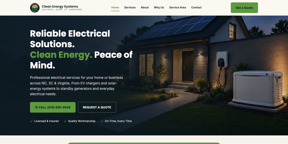Clean Energy Systems LLC homepage, built by Reliant Web Design